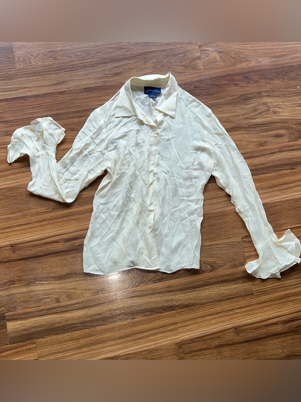 Vintage Charter Club Cream Sheer Silk Button-Down Blouse
